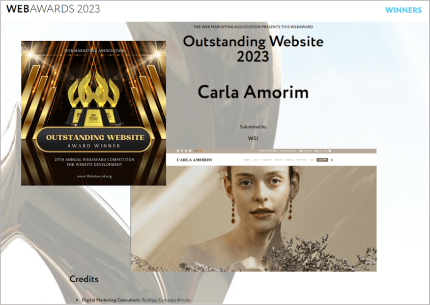 Excepcional Website prêmio vencido pela Carla Amorim